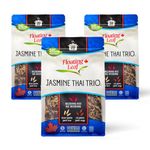 Pack of 3 x 400g Jasmine Thai Trio, Riceberry Rice (Jasmine Black Rice), Brown Jasmine Rice and Red Jasmine Rice, Non Gluten, Non-GMO, Kosher and Vegan - Floating Leaf