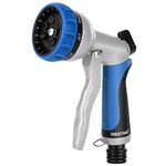 RESTMO Hose Pipe Spray Gun, Heavy Duty Garden Hose Spray Gun, High Pressure Hose Nozzle, Metal Hand Sprayer with 7 Patterns and Water Flow Control, Ideal to Water Plant & Lawn, Wash Car & Pet, Blue