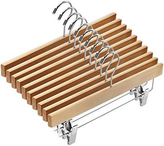 AMKUFO 20pcs Wooden Pants Hangers Solid Pants Hangers with Adjustable Clips 14 Inch Natural Wood Skirt Hangers Trousers Bottom Hangers with Non-Slip Clips and 360° Swivel Hook