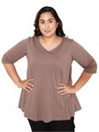 Amydus Plus Size Brown Cotton T-Shirt for Women | Sizes XL to 9XL | 100% Cotton | A-Line Fit | V-Neck | Complete Hip Coverage | Plus Size Tshirt for Women