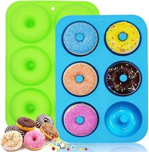 Walfos Silicone Donut Mold - Non-Stick Silicone Doughnut Pan Set, Just Pop Out! Heat Resistant, Make Perfect Donut Cake Biscuit Bagels, BPA FREE and Dishwasher Safe, Set of 2