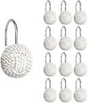 Sunlit Boho Knots Shower Curtain Hooks, Home Decorative White Shower Curtain Rings for Bathroom, Seaside Nautical Shower Curtain Hangers Bathroom Accessories, Set of 12