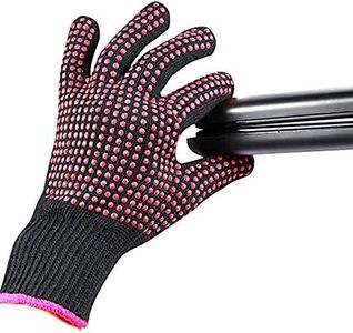 Heat Resistant Glove for Hair Styling, Curling Iron, Flat Iron and Curling Wand, Pink Edge, Silicone Bump, 1 Pack