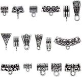 GraceAngie 160Pcs Mixed Styles Antique Tibetan Silver Bail Tube Beads with Hole, Metal Spacer Beads Hanger Fit Charm European Bracelet Pendant Necklace