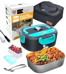 FORABEST Electric Lunch Box Food Heater - FORABEST 2-In-1 Portable Food Warmer Lunch Box for Car & Home Leak proof, 2 Compartments, Removable 304 Stainless Steel Container, fork & spoon and Carry Bag (Green)