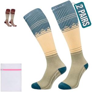 360 RELIEF 2 Pairs Compression Socks for Women & Men - 15-20 mmHg Travel Flight Socks – Graduated Support - Ideal for Running, Cycling & during Maternity - S/M, Green with Laundry Bag