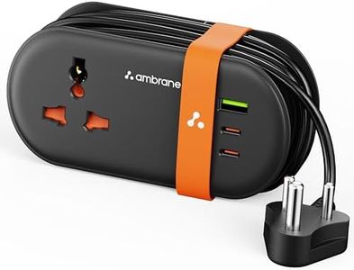 Ambrane Foldable Extension Board, 2 Type C & USB, Perfect for Office, Kitchen, Travels, Charge 4 Devices, Compact Size, AC Socket 2500W, 20W Fast Type C Charging, 1.5m Long Cable (Smartstrip 3 Black)