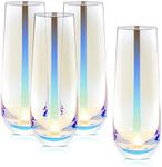 Sparkle and Bash 4 Pack Iridescent Champagne Flutes, Stemless Wine Glasses for Cocktails, Mimosas, Bars (10 oz) - Mimosa Glasses Set of 4 - Stemless Mimosa Glasses - Iridescent Flute Glasses