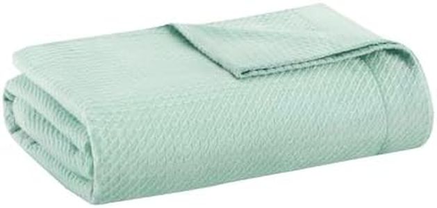 Madison Park Soft Certified 100% Egyptian Cotton Breathable Cozy Blanket, Premium Waffle Knit Classic Design, Luxury All Season Lightweight Cover for Bed, Couch and Sofa, Seafoam King(108"x90")