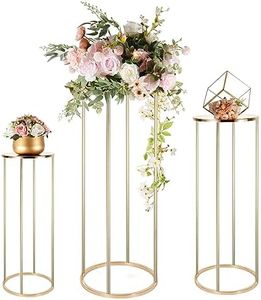 Bigsee Round Cylinder Stands for Party - Gold Cylinder Pedestal Stand Wedding Centerpiece Table Decorations with Metal Panel, 3pcs Geometric Display Rack for Parties Decoration, 1.96/2.63/3.28ft Tall