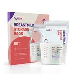 Nuliie 50 Pcs Breast Milk Storage Bags, 250ml BPA Free Milk Storage Bags with Pour Spout for Breastfeeding, Self-Standing or Flat Pre-sterilised Bag, Space Saving for Fridge or Freezer Use