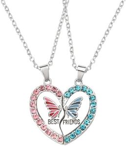 Best Friends Gifts Butterfly Necklace for Girls BFF Besties Friendship Christmas Birthday Gifts for Soul Sister Best Friend Matching Heart Necklaces for 2 Girls