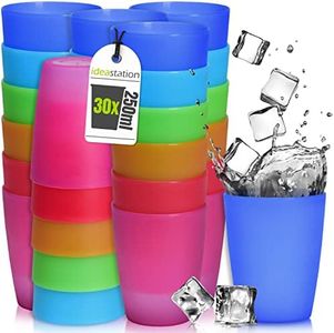 idea-station Neo vasos plastico duro 30 x 250 ml - colores - el juego de vasos irrompibles es perfecto para bebés y niños - ideal como vaso camping para viajes