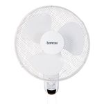 Benross 43820 16-Inch Wall Mounted Fan/Oscillating & Tilting Functions / 3 Speed Controls/Safe Mesh Fan Cover/Lightweight/Easy Install/Pull Cord Activation / 50W / White Colour