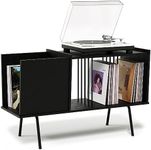 Record Player Stand with Vinyl Storage - Record Player Table Holds 190 Vinyls, Turntable Stand and Vinyl Record Cabinet Black, Vinyl Record Stand and Record Player Cabinet, Mid Century Record Table