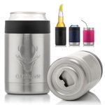 STUBiBudi Insulated Stainless Beer Cooler for Cans and Bottles + Beer Opener,12 oz Bottle and Can Cozy 4-in-1 Insulator Can Coozie, Beer Holder Stocking Filler Beer Gifts for Men Dad Fathers (Steel)