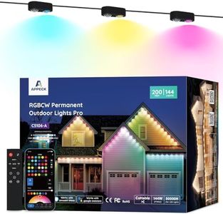 APPECK Permanent Outdoor Lights Pro 200ft, 144W RGBCW Eaves Lights with 144 LED Lights, 80lm, Cuttable, 111 Scene Modes, IP67 Waterproof Lighting for Christmas Decoration, Work with Alexa, Black