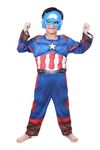 KAUSHIK ENTERPRISES Hosiery Captain America Full Muscle Dress Set With Mask Superhero Costume For Kids Halloween Dress Fancydress Birthday Gift | Cosplay Bodysuit for Boys and Girls, 2-3 Years