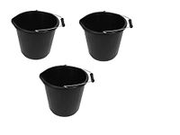 3 X 3 Gallon Bucket/Builders Bucket 14 Litre Water Mixing Storage Plastic Measuring Guide Bucket With Handle- Made in UK (Black)