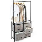 COSTWAY Clothes Hanging Rail, Coat Shoes Display Wardrobe Closet with Drawers, Home Bedroom Living Room Clothing Storage Organiser Stand Garment Rack (Light Grey, 5 Drawers)