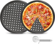 Pizza Pans with Holes 12 inch Perfect Results Premium 2 Pack Non-Stick Bakeware Pizza Crisper Pan with Pizza Cutter for Home Kitchen