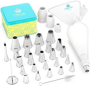 CukkiCakes Professional Piping Bag Set (31 Pieces): Reusable Large Piping Bag (45 cm) + 26 Nozzles (M, L, XL) + Donut Nozzle + Flower Nail | Made in Japan & Korea