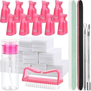 Luxerlife Nail Polish Gel Remover Tools Kit with Nail Clips, 100ml Nail Polish Remover Bottle, 500 Nail Remover Cotton Pad, Nail Brush, Cuticle Pusher, Cuticle Peeler, 100/180 Nail File, Buffer Block