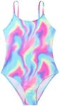 Milumia Girl's One Piece Swimsuit Ditsy Floral Tie Side Cut Out Back Bathing Suit Multi Tie Dye 11Y