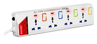 ZIPP S 5 m 4 Outlet 4 Individually Controlled Switch with Surge Protector, 15ft Cord with over-Load Protection, Power Strip, White Base Spike Buster