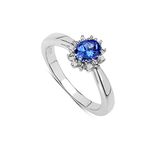 The Tanzanite Ring Collection: Beautiful Sterling Silver Oval Tanzanite & Diamond Cluster Engagement Ring (Size L)