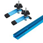 POWERTEC 71169V 48-Inch Universal T-Track with 2 Hold-Down Clamps, anodized blue