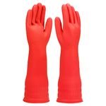 Rubber cleaning gloves 1 Pairs for kitchen,Cotton Lining,Dishwashing gloves long with lined,Reuseable.(Small)
