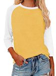 Baseball Mom Shirts for Women Raglan 3/4 Sleeve Color Block Cute Tops Casual T-Shirts Comfy Blouses, 3/4 Sleeve-yellow, X-Large