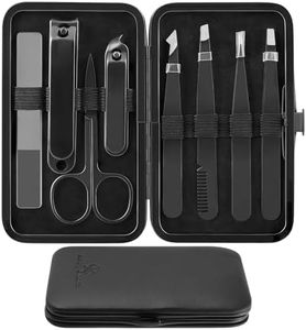 Tweezers Set and Nail Clippers 8Pcs Precision No Gaps Eyebrow Tweezer Kit for Facial Hair Men & Women Travel Tweezers with Leather Case
