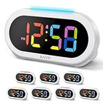 uscce Small Colorful Alarm Clock for Kids Bedroom - 7 Color Night Light, 0-100% Dimmer, 5 Alarm Sounds, USB Charger, Easy Snooze, 12/24Hr, Battery Backup, Compact Clock for Teens Boys Bedside