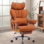 Efomao Desk Office Chair,Big High Back Chair,PU Leather Office Chair, Computer Chair,Executive Office Chair, Swivel Chair with Leg Rest and Lumbar Support,Orange Office Chair