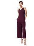 Miss Chase Women's Wine V-Neck Sleeveless Solid Wrap Regular Jumpsuit (MCAW19D08-48-184-03, Wine, S)