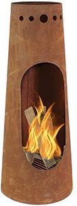 Sunnydaze Sante Fe 50-Inch Rustic Heavy-Duty Steel Chiminea with Rust Patina Finish - Wood Grate Included