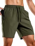 MIER Men's Quick Dry Running Shorts with Zipper Pockets, 7" Athletic Workout Gym Exercise Fitness Shorts Without Liner/Brief, Dark Olive Green, XXL