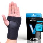 VITTO Wrist Support - Arthritis, RSI, Sprain, Fracture, Carpal Tunnel Wrist Splint w/Adjustable Velcro Wrist Straps, Removable Metal Plate - Unisex Wrist Supports for Everyday Use (Left Hand, S-M)