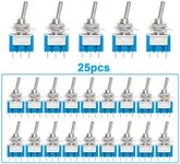 QitinDasen 25Pcs Premium 6A / 125VAC Mini Toggle Switch, 3 Pins 2 Position Locking SPDT Rocker Toggle Switch, MTS102 Toggle Switch