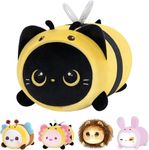 Mewaii Soft Plush Pillow Stuffed Animal 8" Kawaii plushies Cute Squishy Pillow Fluffy Cuddle Pollow Bee Cartoon Moon Eyed Cat Gifts Toys for Girls Boys Kids