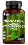 Ginkgo Biloba and Korean Ginseng Tablets - 7000mg Ginkgo Biloba Herbal Supplements & 600mg Panax Ginseng High Strength Ginseng Extract - Enriched with Vitamin B3 & B5-360 Vegan Tablets