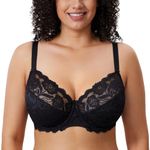 DELIMIRA Women's Plus Size Bras Full Coverage Lace Underwire Unlined Bra Black 40D