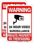 24 Hour Video Surveillance Signs Private Property No Trespassing Sign 10x14 Aluminum UV Printed,Durable/Weatherproof Up to 7 Years Outdoor for Home and Business(2 Pack)