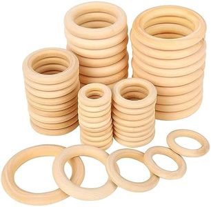 60 Pcs Unfinished Natural Wooden Rings Wood Rings for Craft, for Craft DIY, Decoration, Ring Pendant, 5 Size (3cm, 4cm, 5cm, 6cm, 7cm)