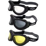 Global Vision Big Ben Over The Glasses (OTG) Motorcycle ATV Dirt Bike Goggles Clear Smoke Yellow Day Night 3-Pack