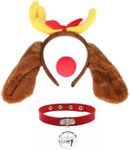 Topcosplay Unisex Deer Antler Headband Christmas Max Dog Ears Headband with Collar Red Nose Set