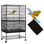 Adjustable Bird Cage Cover, Daoeny Bird Cage Seed Catcher, Large Soft Nylon Mesh Net with Twinkle Moon Star, Birdcage Cover Skirt Seed Guard for Parrot Parakeet Macaw Round Square Cages (Black)