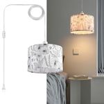 IHENGYANLT 2 Pack Plug in Pendant Light, Hanging Light with 15Ft Clear Cord, On/Off Switch, Flower Fabric Lamp Shade, Hanging Light Fixture for Bedroom, Kitchen, Living Room, Dining Table